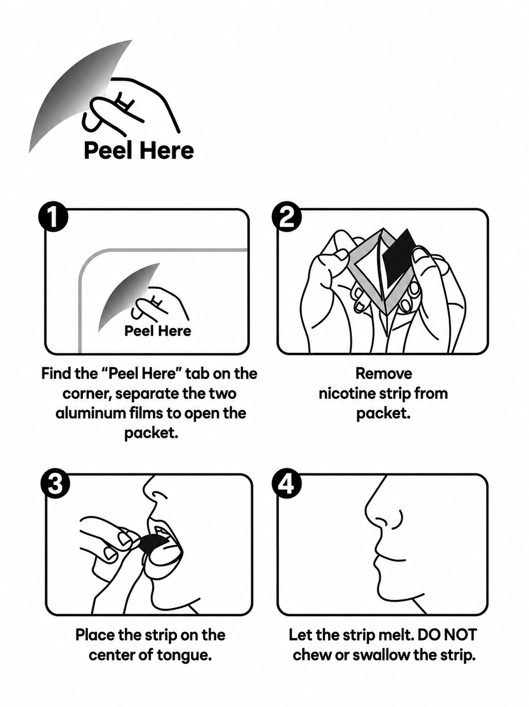 Peelz packet — back: four-step usage instructions
